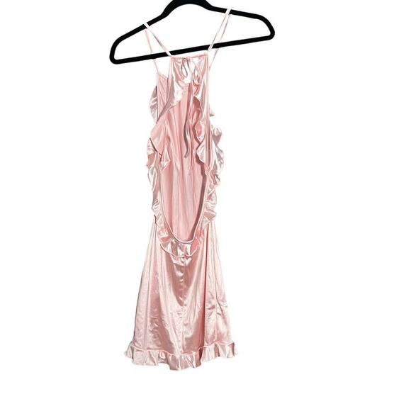 Lucy in the Sky Los Angeles Ruffle Halter Dress Pink Sz Small Lingerie Tie Back - Picture 2 of 5